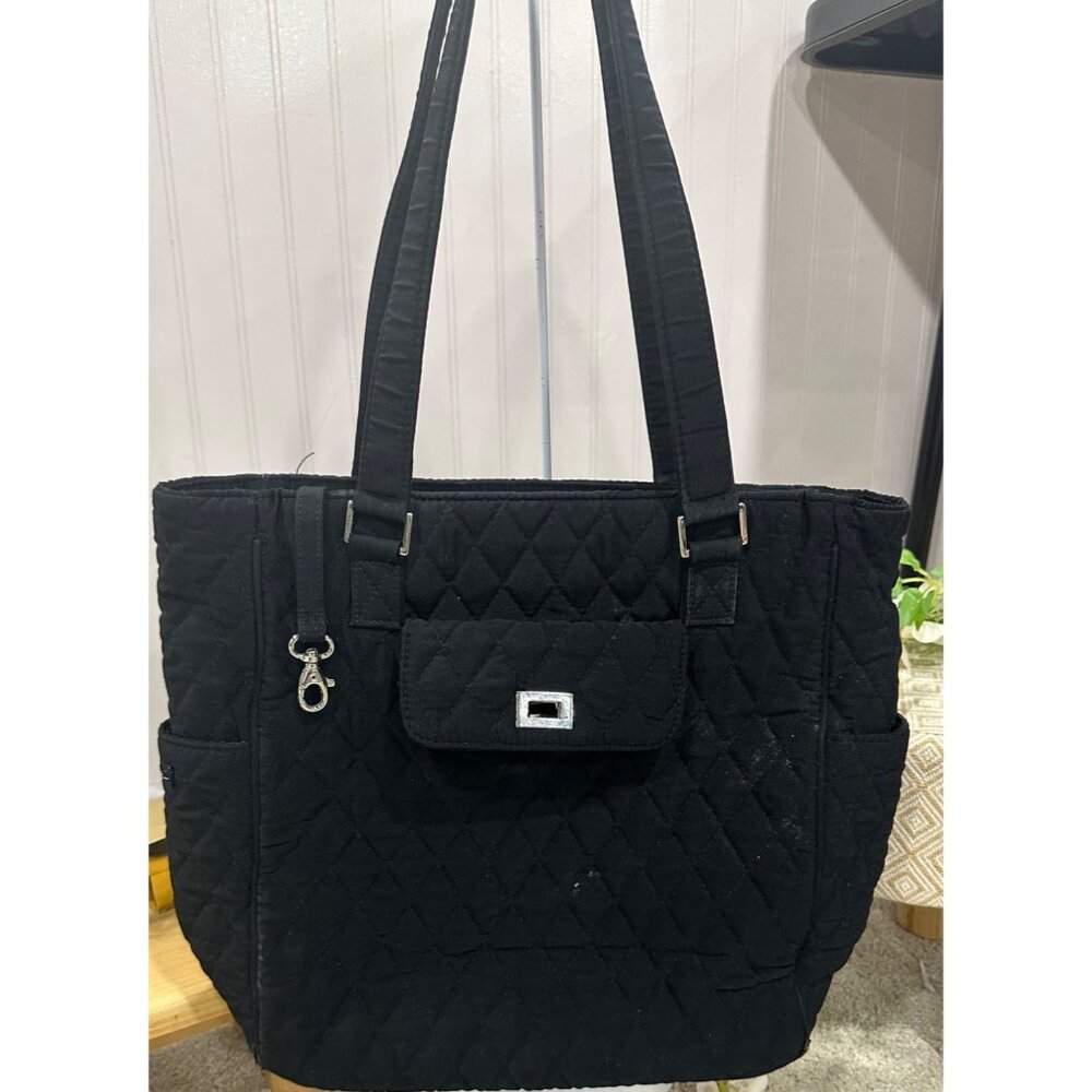 Vera Bradley Black Quilted Tote Bag With Shoulder Straps & Side Pockets